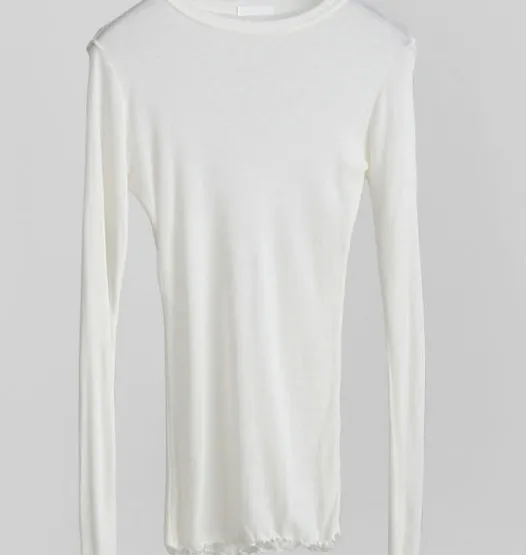 Micro-transparent Simple Slim Sexy Long-sleeved T-shirt Bottoming Shirt - White