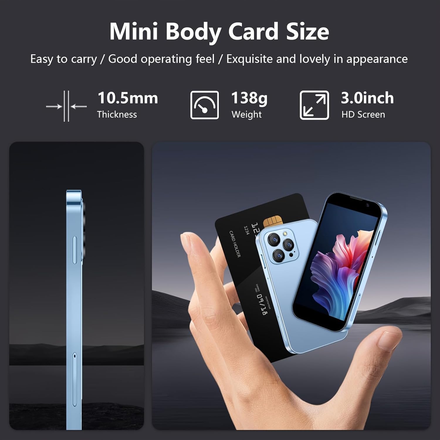 Mini Phone Unlocked World's Smallest 3.0in HD Touch Screen Mini Smartphone Android 8.1Compact Mobile Phone For Kids &Students Cell Phone Wih Quad-Core Dual SIM Face LD2GB-16GB — foto 2