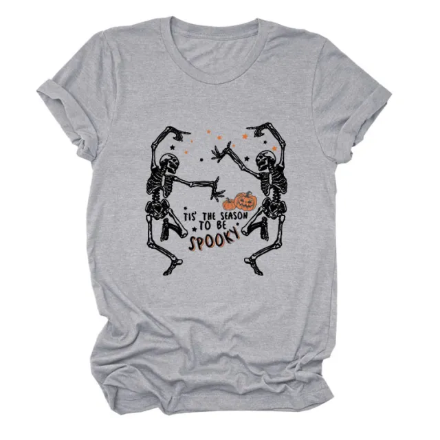 Women's Letter Skull Print Short Sleeve T Shirt Styles6 - Shop at LoveMi