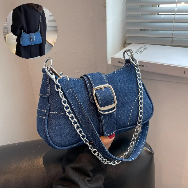 Denim Shoulder Bags Women's Fashion Chains Handbag Crossbody Small