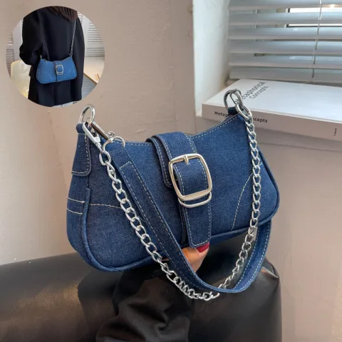 Denim Shoulder Bags Women's Fashion Chains Handbag Crossbody Small