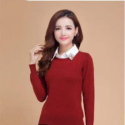 Cashmere Jumper Slim Fit Plus Size Solid Colour Round Neck Rust Red - Shop at LoveMi