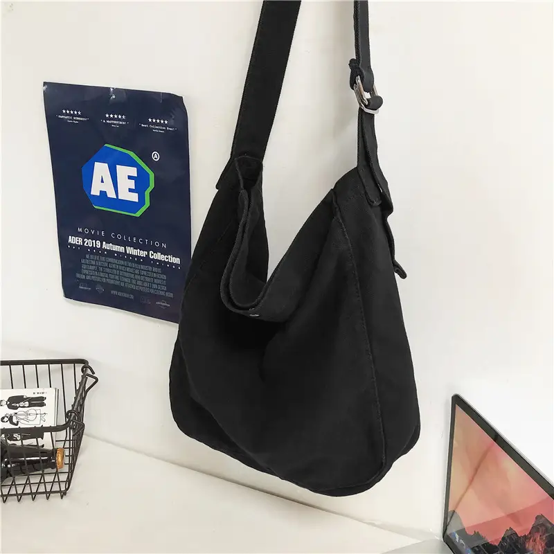 Simple Literature And Art Large Capacity Solid Color Canvas Bag Shoulder