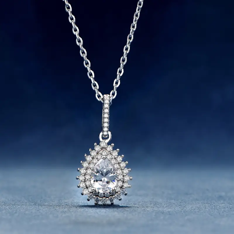 Sterling Silver Three Piece Set With Pear Shaped Ring Earring Necklace
