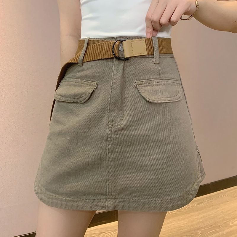 High Waist Denim Skirt Women's Summer Washed Overalls