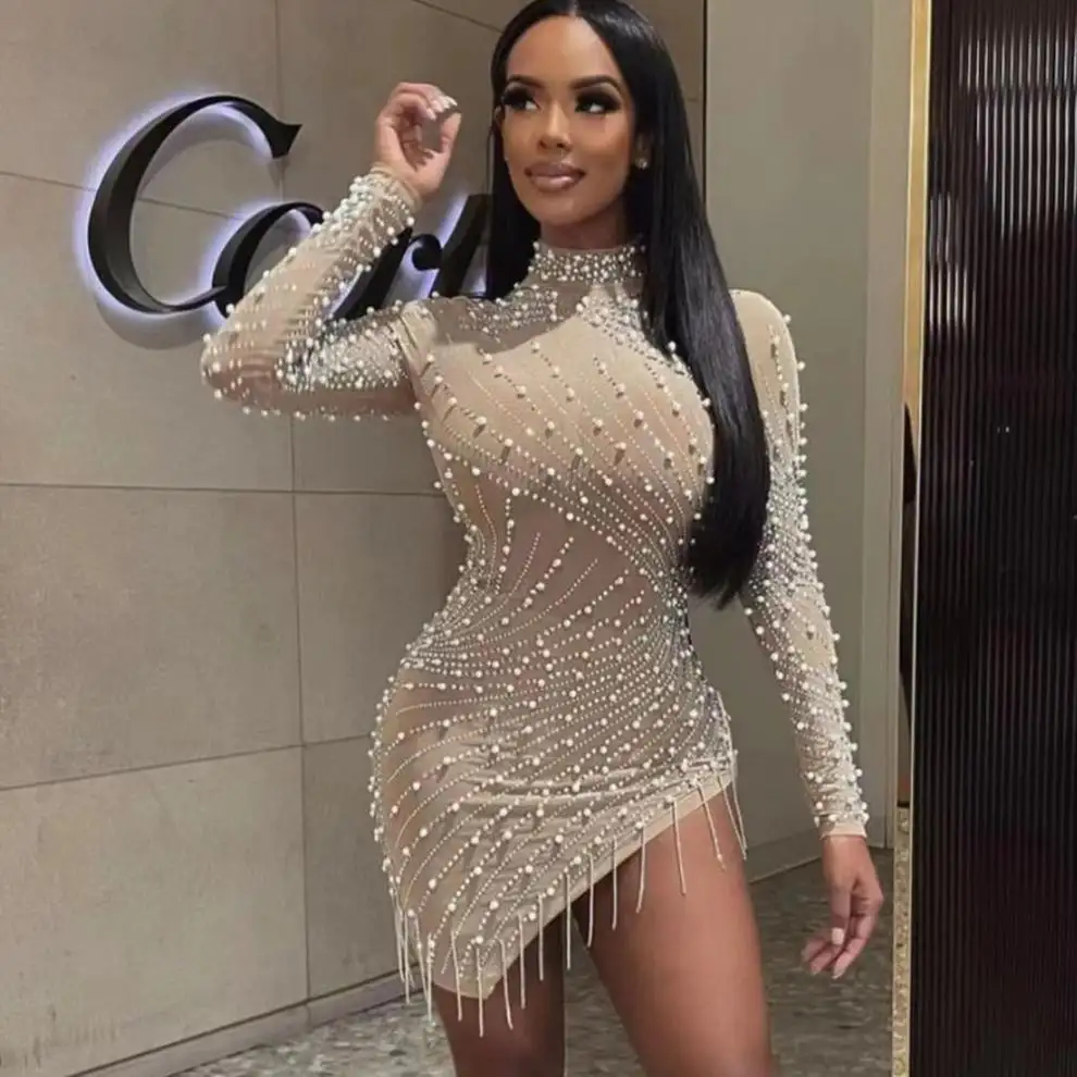 Heavy Industry Pearl Rhinestone Stretch Side Seam Tassel Short