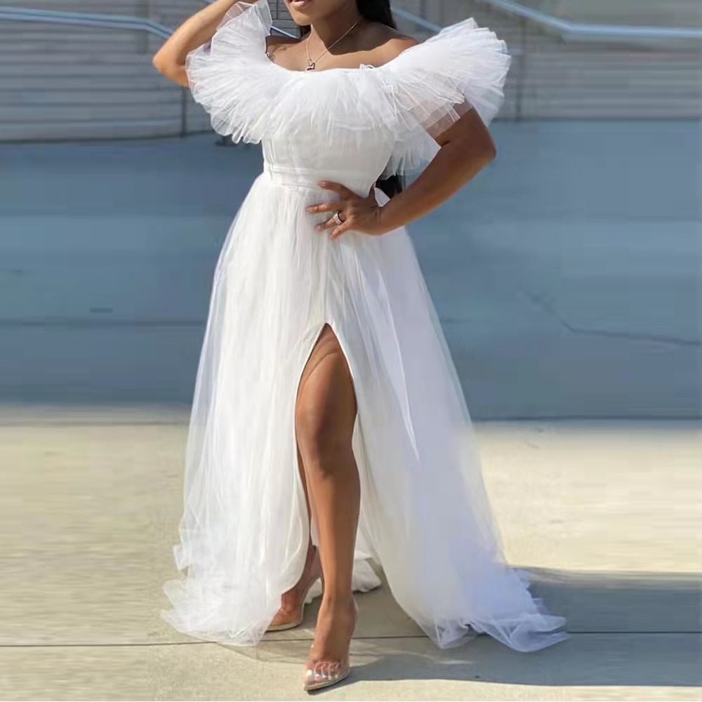 Mesh High-Slit Maxi Dress