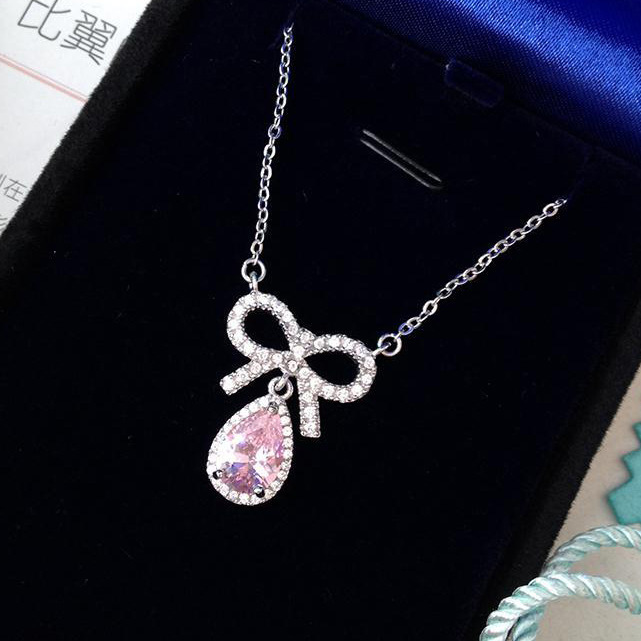 Cold Wind Necklace With Crystal Bow In Sterling Silver