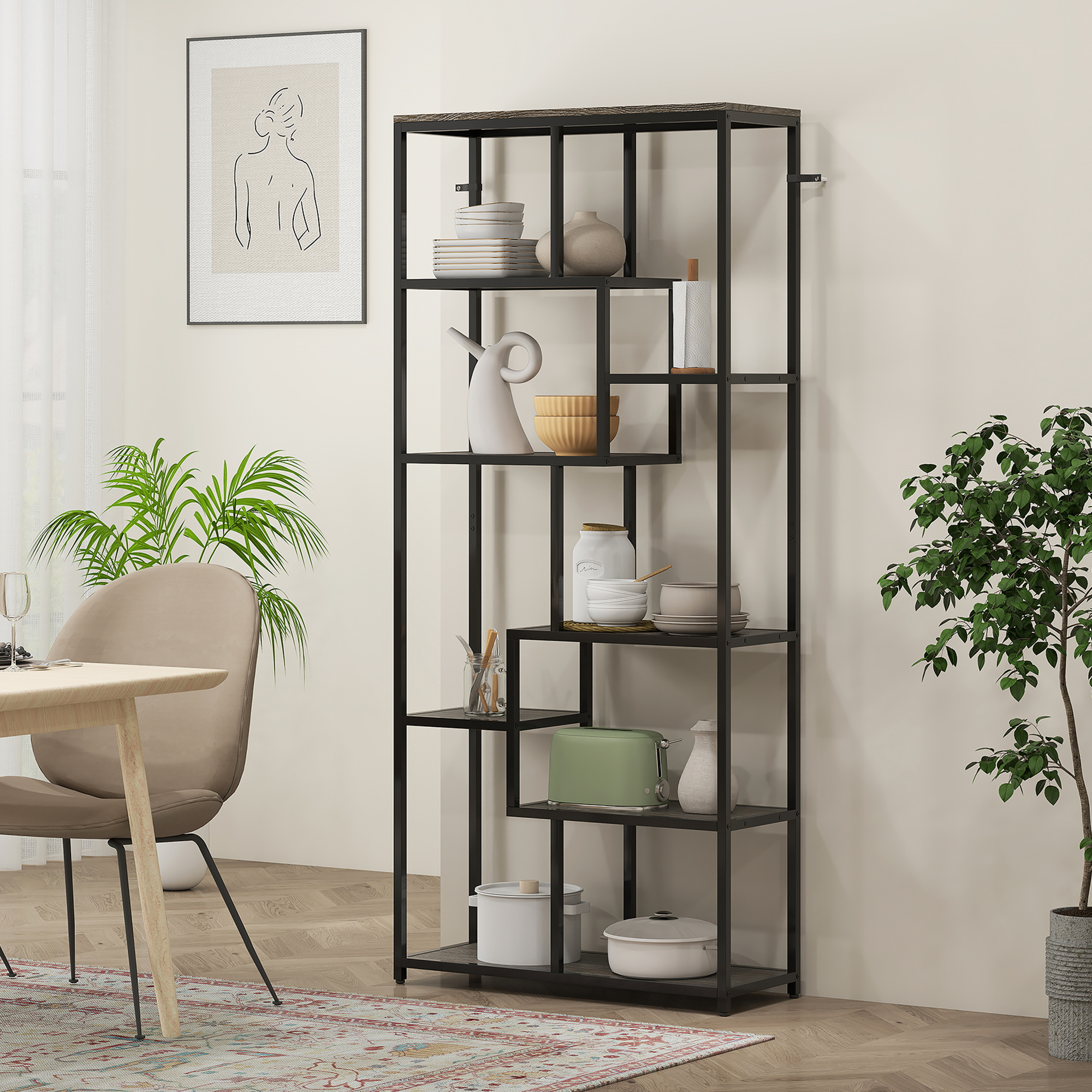 Seven layer geometric bookshelf