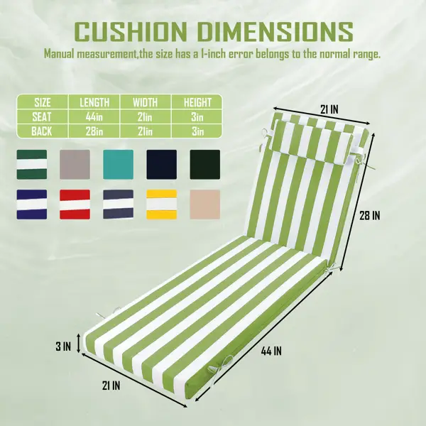 Outdoor Chaise Lounge Cushion, 72 In. X 21 In. X 3 In. Waterproof Fade-Resistant Patio Chair Pad For Pool Beach