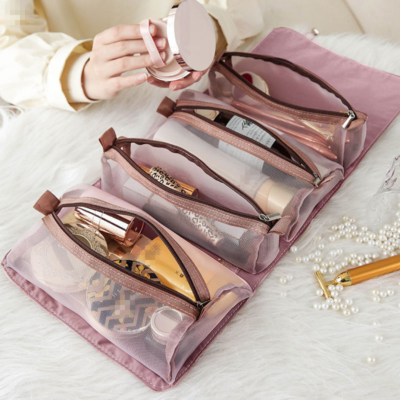 4 pezzi set di sacchetti per cosmetici per donne con zip e tasche di rete divisibili per sacchetti per trucchi