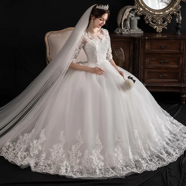 One shoulder Dream Slim Sleeve Lace Bride White - Shop at LoveMi
