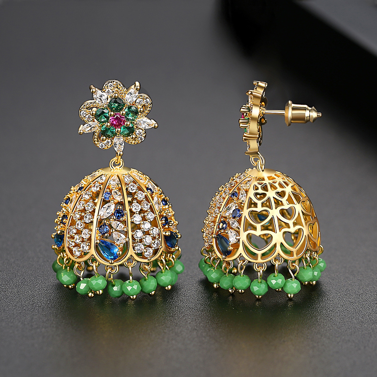 Colored Copper Inlaid Zirconium Earrings Vintage