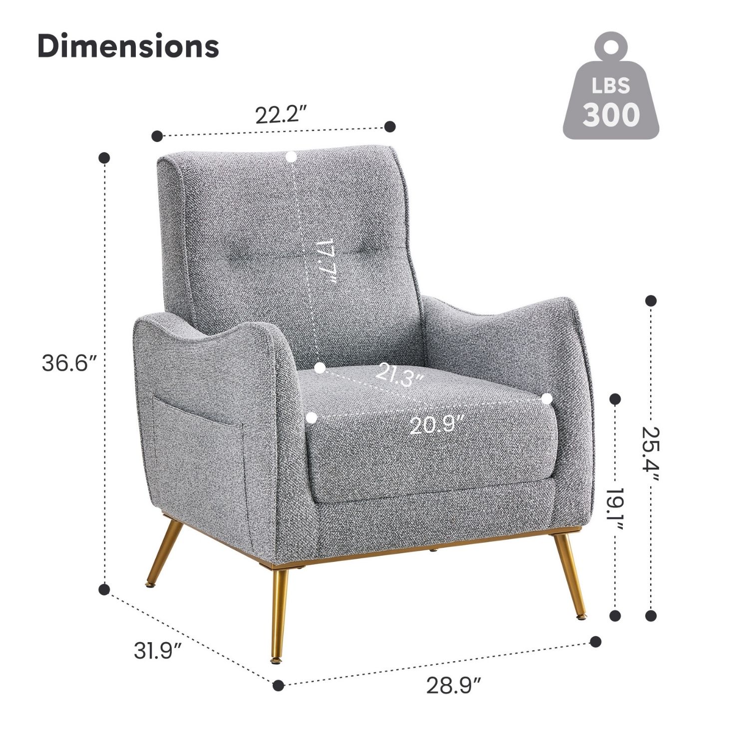 Upholstered High Back Accent Chair With Side Pocket, Modern Armchair For Living Room And Study — foto 7