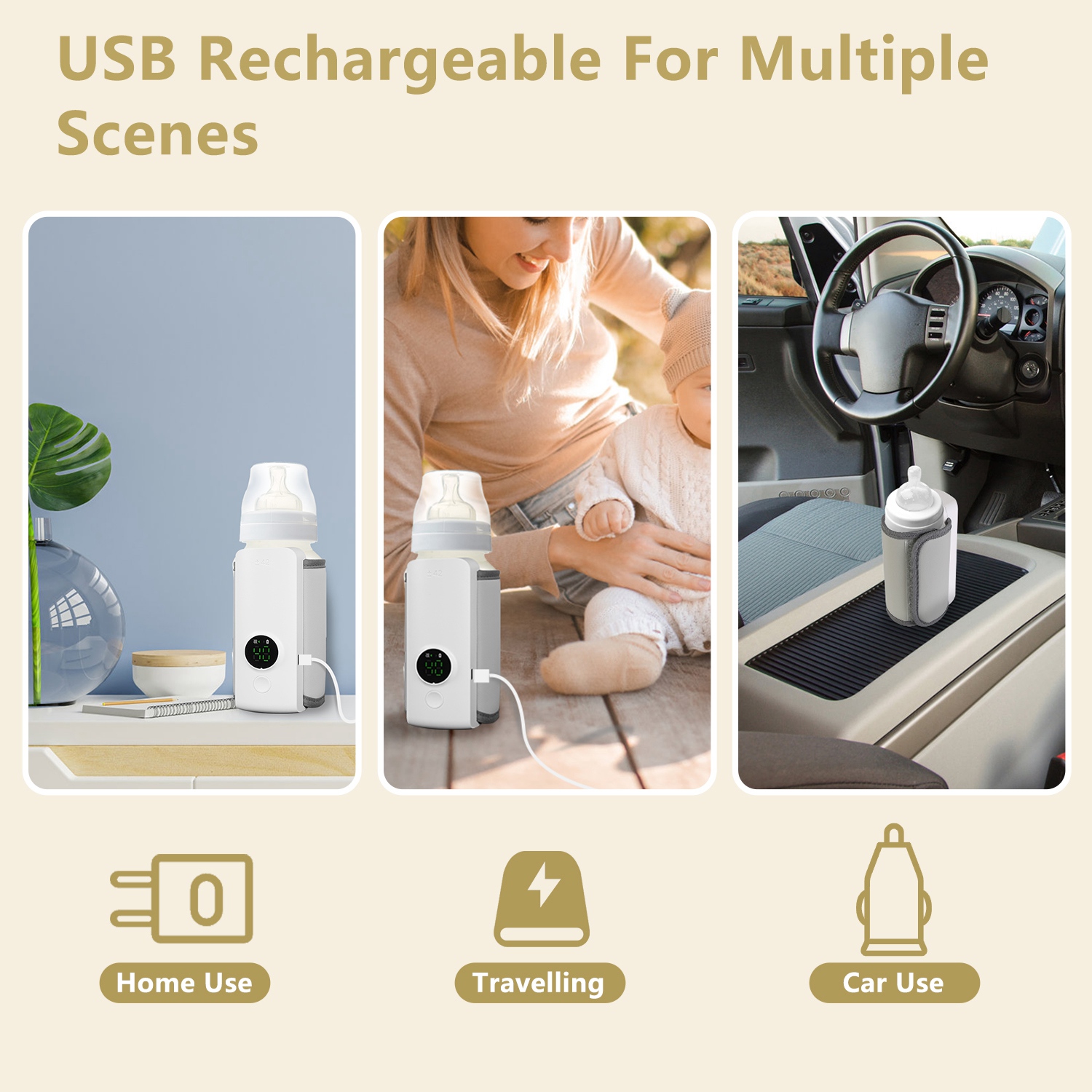 1Pc Portable Bottle Warmer Baby Milk Warmer Milk Formula Warmer For Travel With 6 Heating Levels USB Rechargeable Keep Milk Warm For 5 Hours No Bottle Included — foto 6