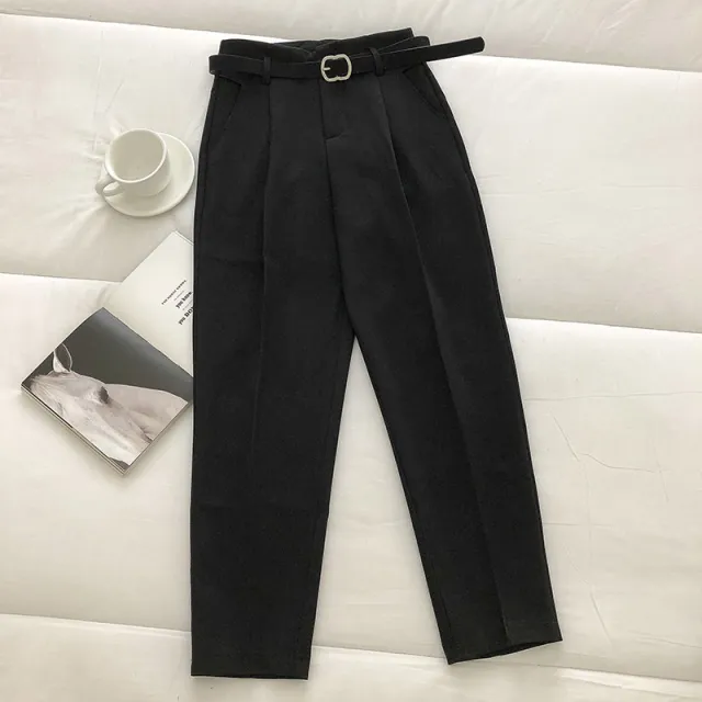 Casual Solid Color Harem Pants Women With Belt Black - Shop at LoveMi