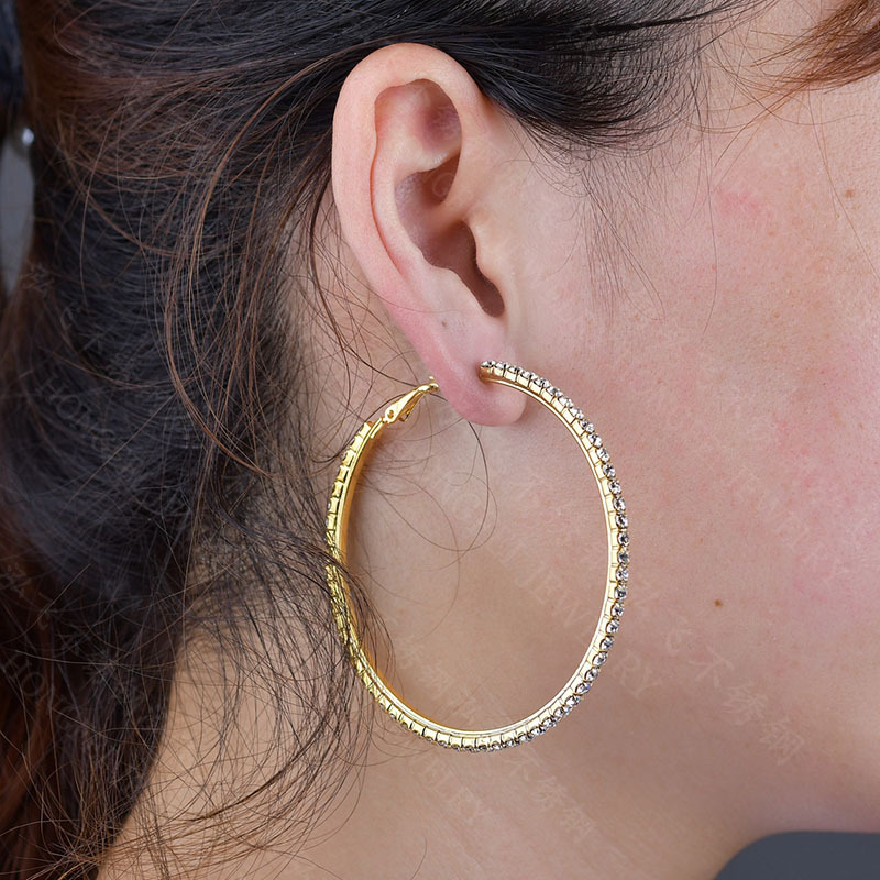 Rhinestone stainless-steel hoop earrings view 4