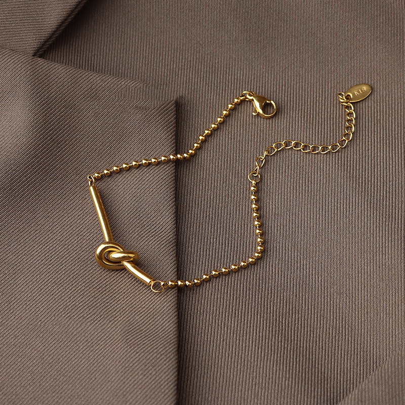 Women's Heart Shaped Bead Chain Bracelet Titanium Steel 18K Gold