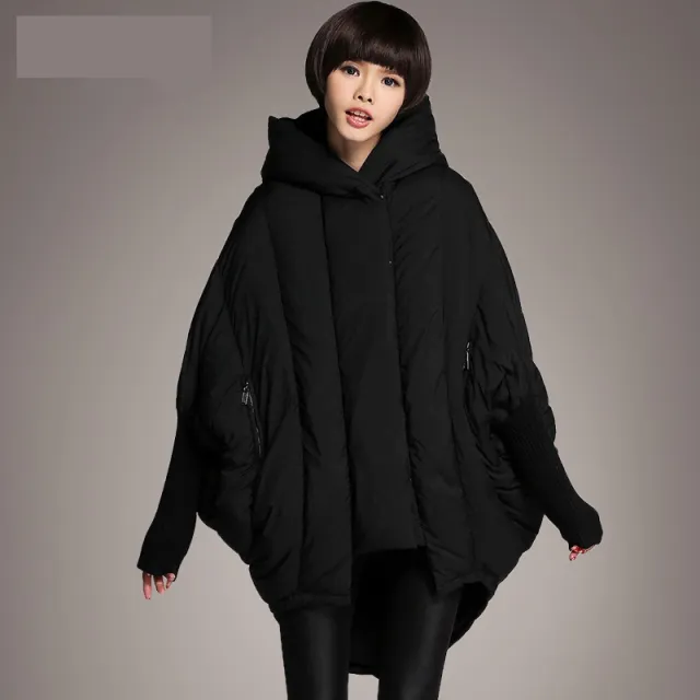 Ladies Loose Pocket Hooded Cloak Jacket Black - Shop at LoveMi