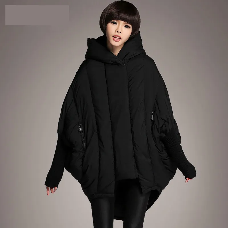Ladies Loose Pocket Hooded Cloak Jacket - Black