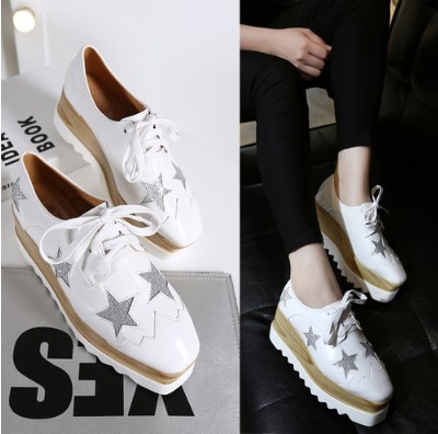 Wedge Heel Square Toe British Style Casual Height-increasing Shoes