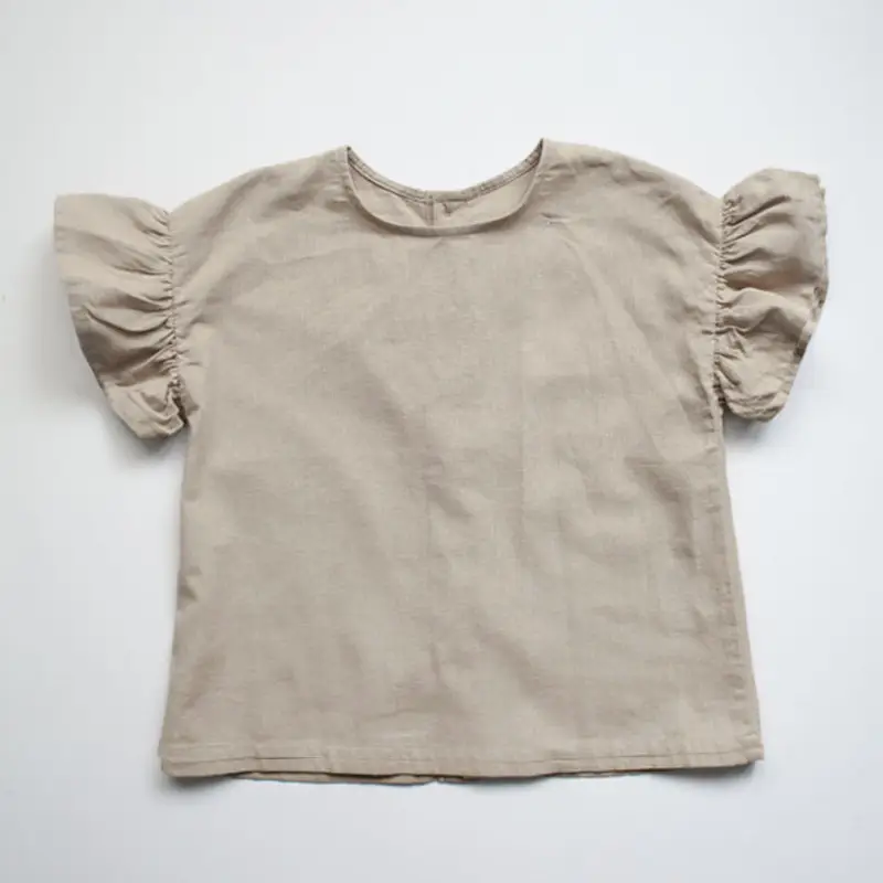 Retro Children's Cotton And Linen Set Casual Ruffled T-shirt Loose