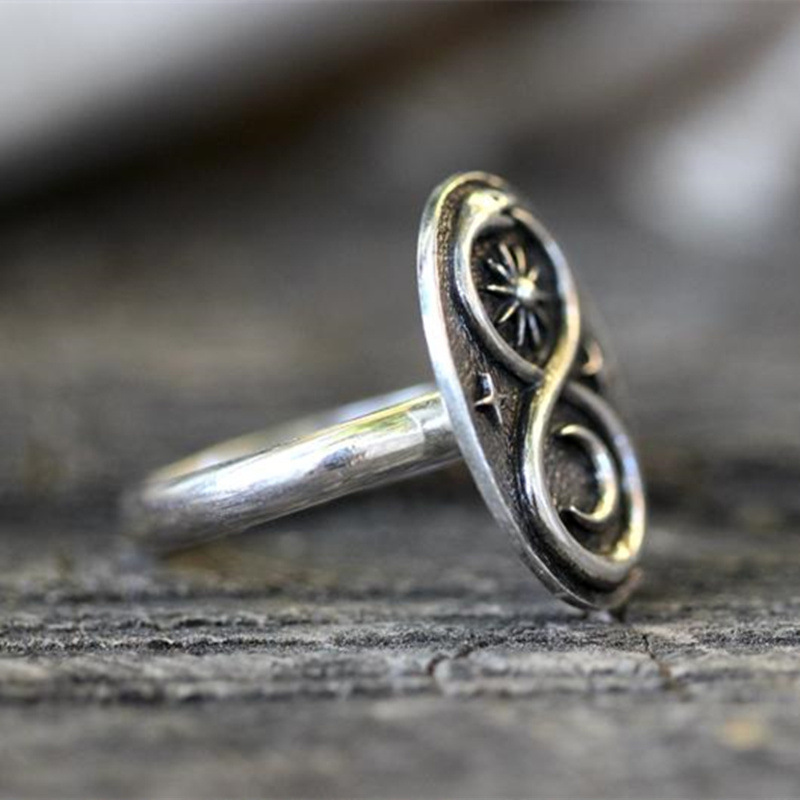 Snake-shaped Ring Sun Moon Star Ring Retro Fashion Trend Jewelry