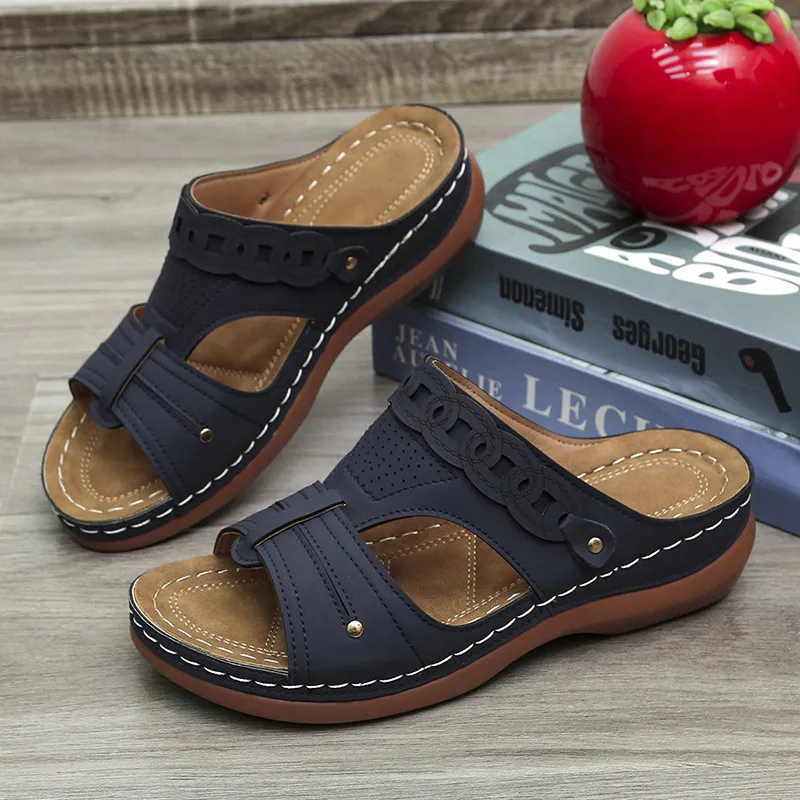 Women's Slippers Wedge Heel Round Toe Roman Shoes - Blue