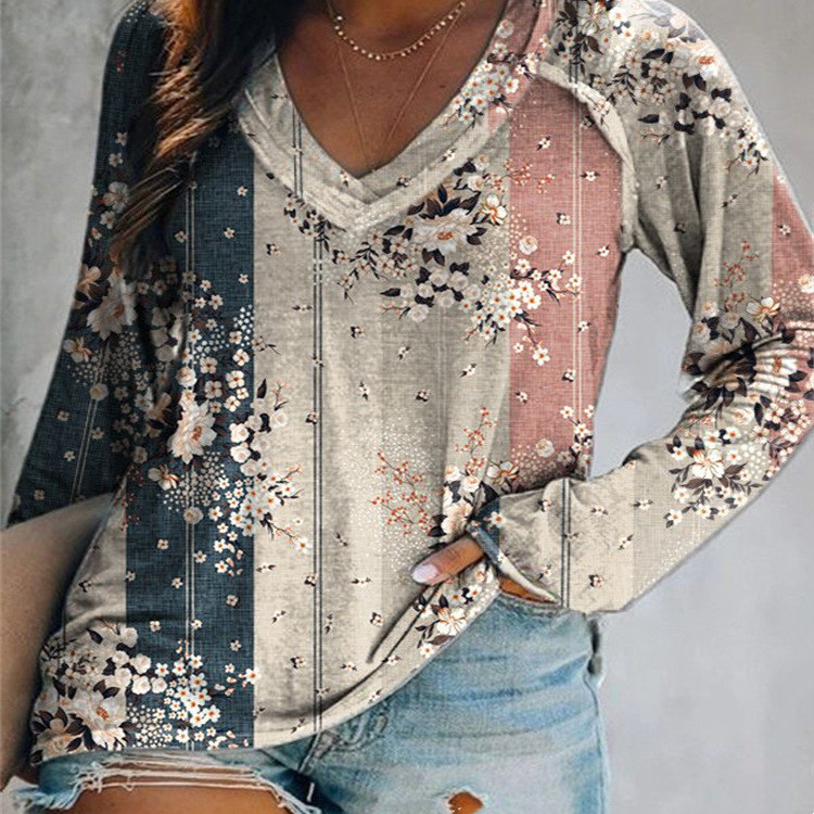 Women's V Neck Printed Fashion T Shirt Color1 3Xl - Shop at LoveMi