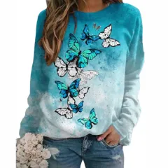 Flower Butterfly Round Neck Sweatshirt Female - Ph1M211112Z-Xl - View 1
