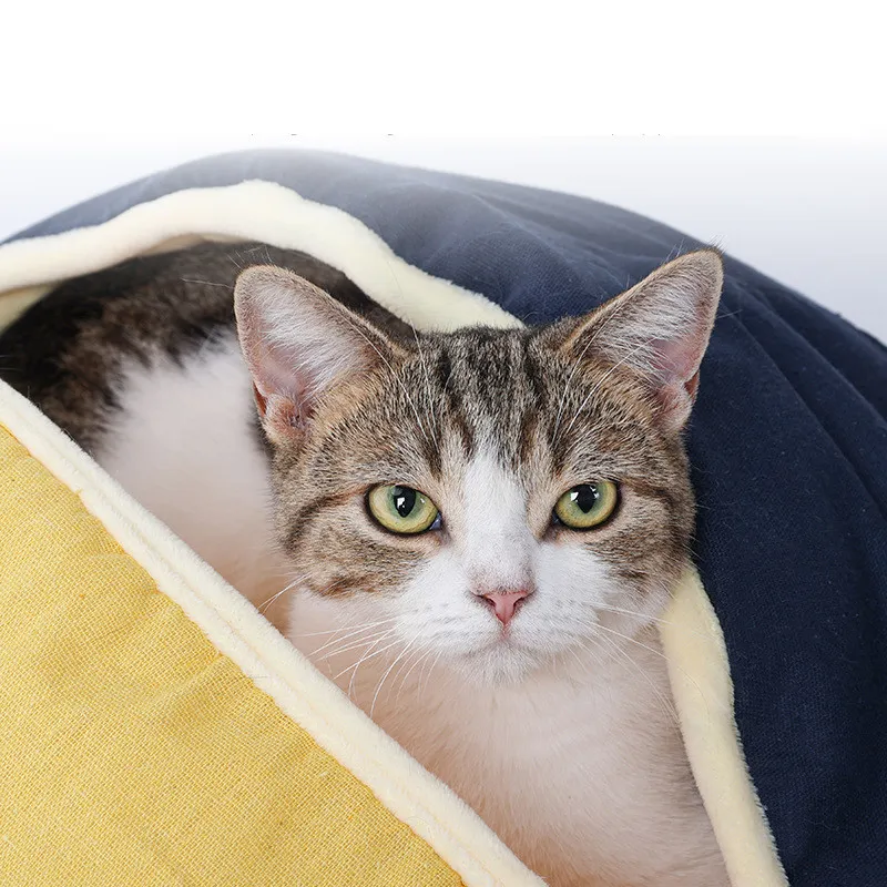 Round Fan Cotton And Linen Wool Warm Semi Enclosed Pet Nest For Cat Small Dog – image 3