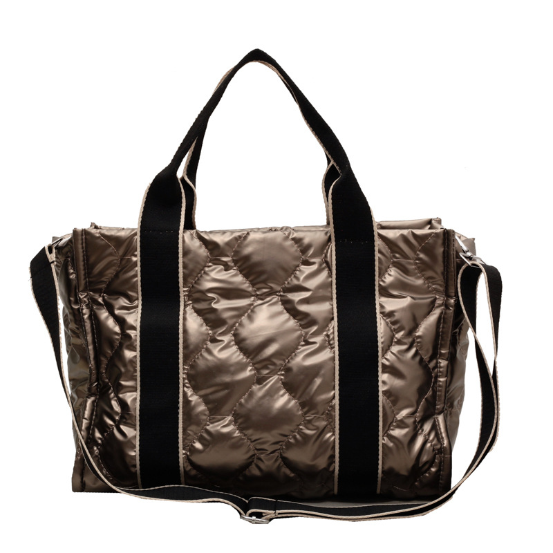 Rhombus Sewing Tote Bag Winter Designer Luxury Down Shoulder Bag High Capacity Commuting Personalized Handbags For Women Champagne - Shop at LoveMi