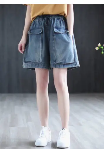 High Waist Plus Size Denim Shorts Women's Literary And Artistic Distressed Wide Leg Jeans