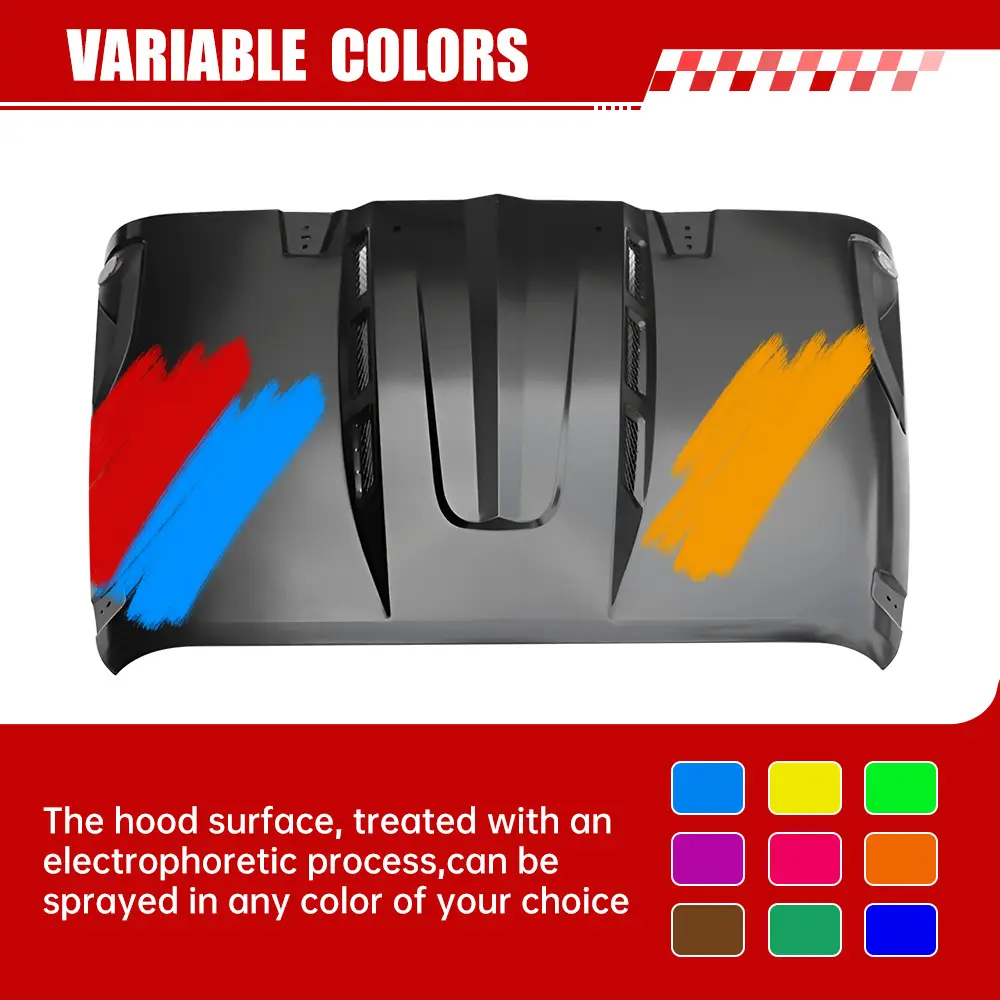 The Avenger Style Replacement Hood Compatible With 2007-2018 J Eep Wrangler JK JKU Unlimited Rubicon Black