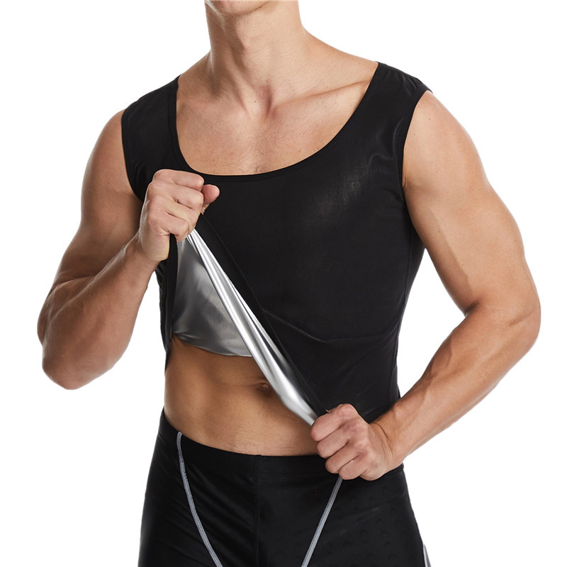 Men's Body Sculpting Sweat Suit Silver Painted Vest