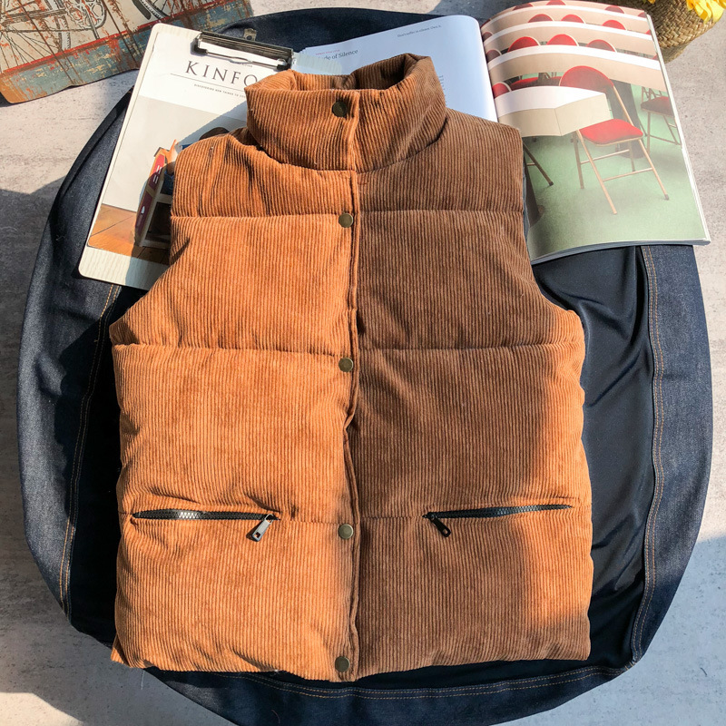 Thickened Warm Casual Down Cotton Vest Jacket Brown - Shop at LoveMi
