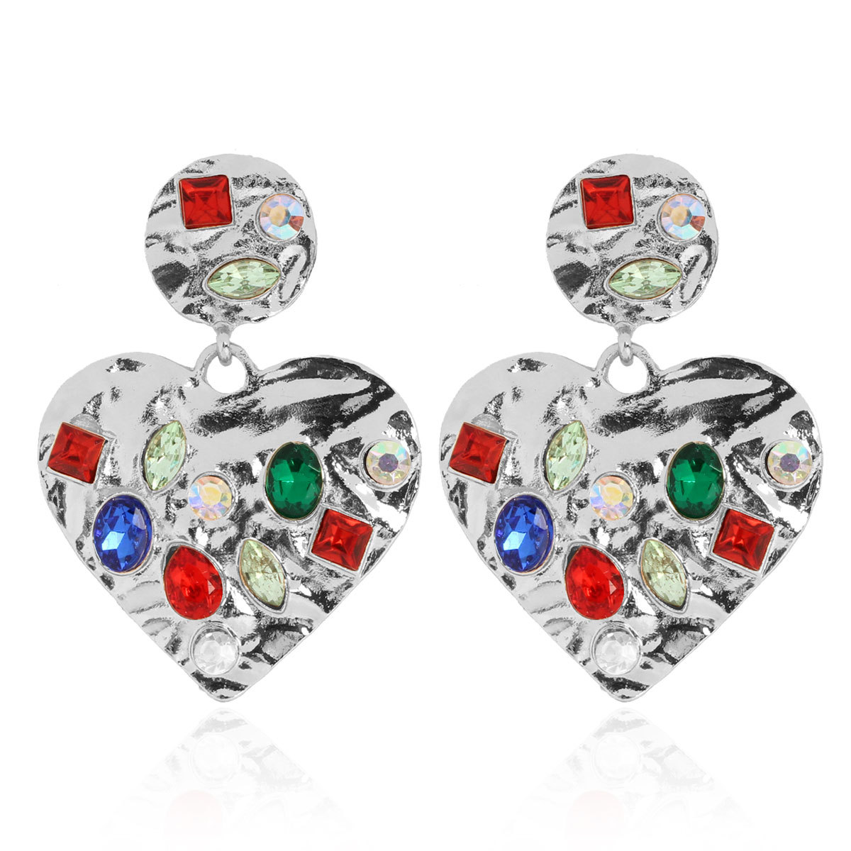 Exaggerated Geometric Heart-shaped Alloy Diamond Earrings