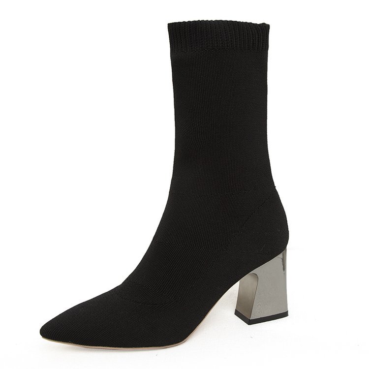 New Women's Pointed Toe Mid-tube Fashion High Heel Boots