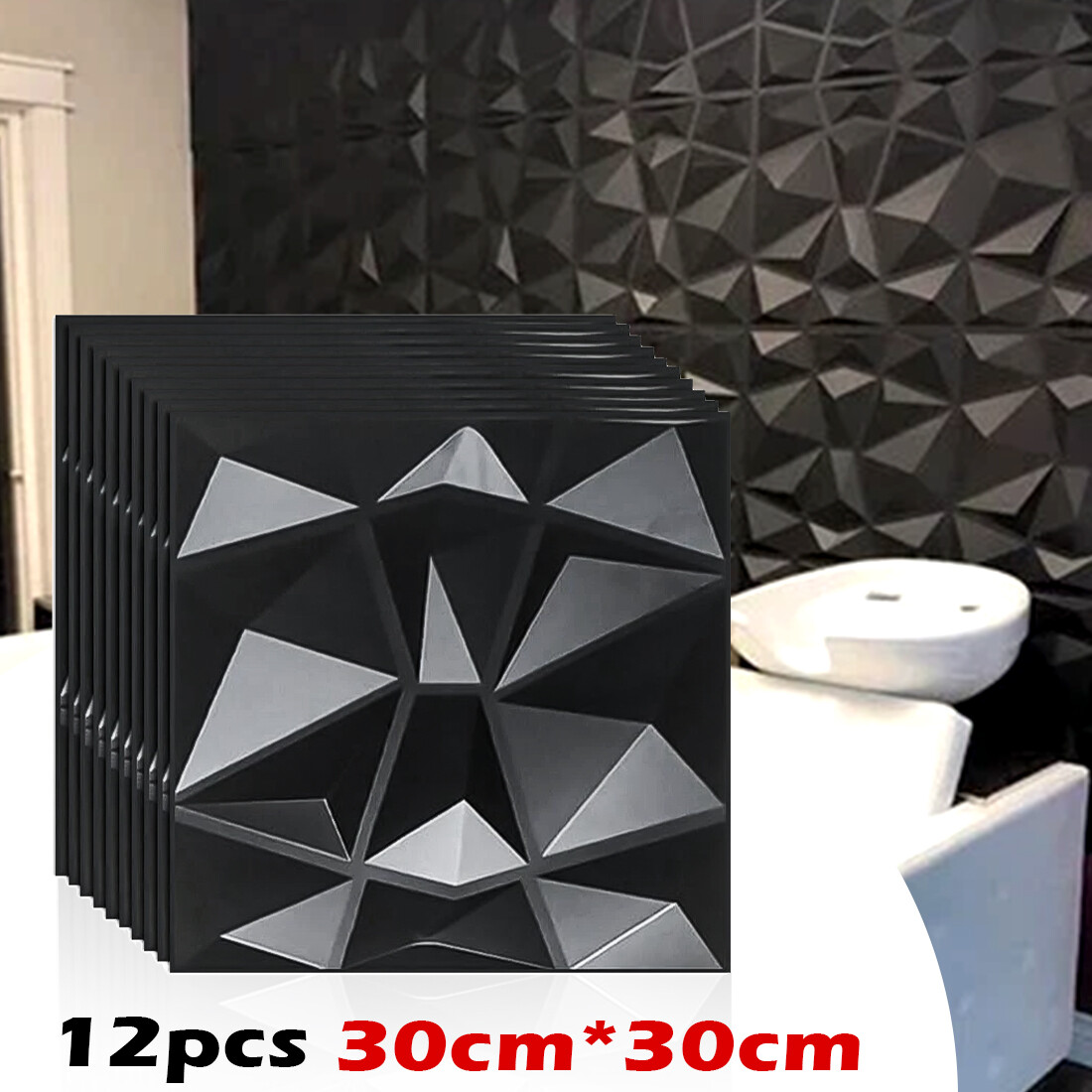 12Pcs Modern Decorative Wall Panel 3D Effect Decor PVC Panels Cladding UK — image 3
