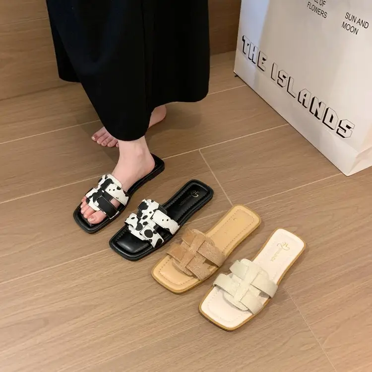 Women H Shaped Cross Strap Square Toe