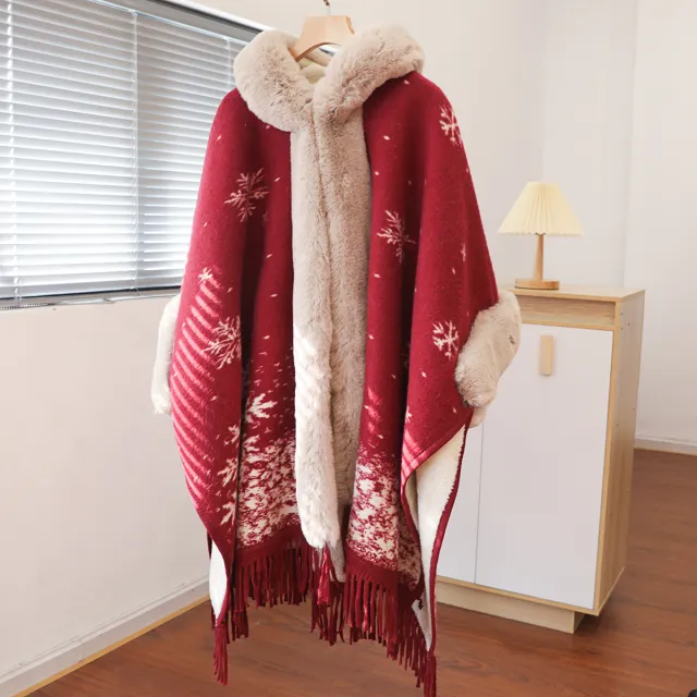 Knitted Shawl Coat Cloak Thickened Red - Shop at LoveMi