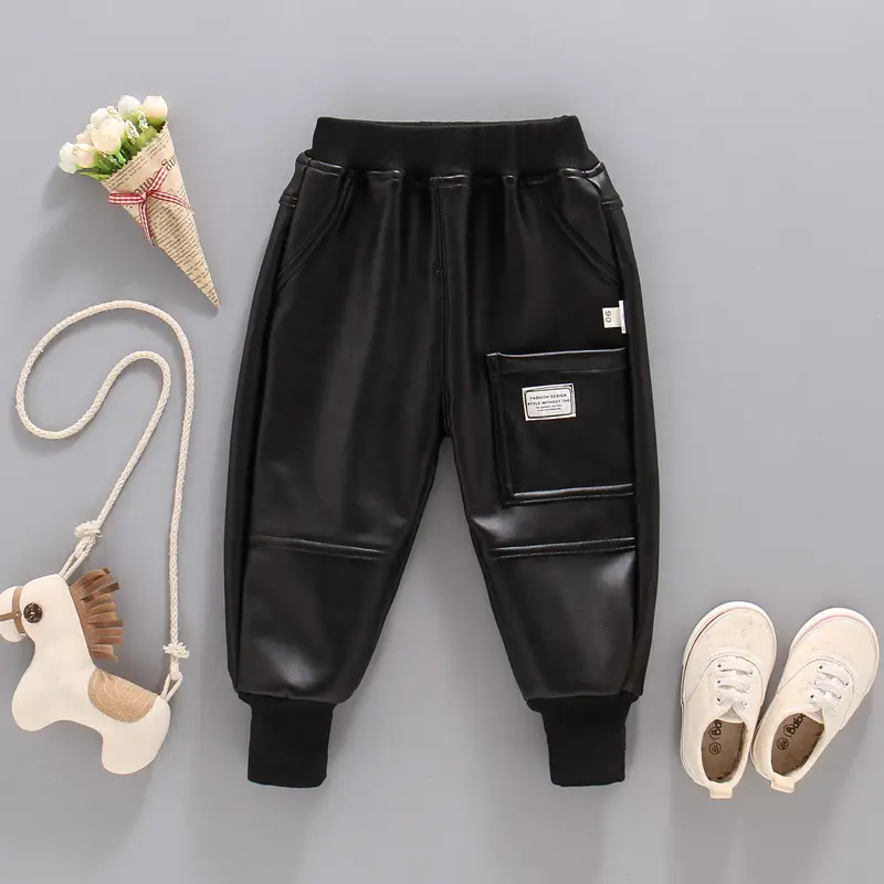 Boys Autumn And Winter Leather Pants, Boys One-piece Cotton Pants