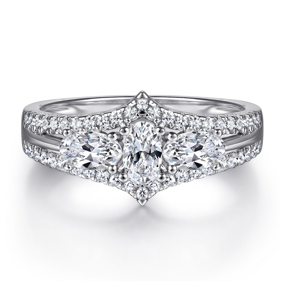 Tonglin 925 Sterling Silver Micro-inlaid Zircon Denier Shape Carat Simulation Diamond Ring
