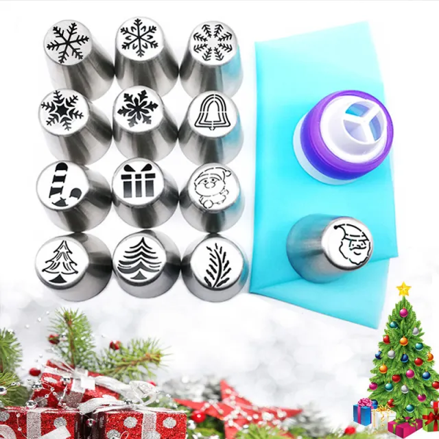 Stainless Steel Christmas Decoration Mouth Set Christmas Icing Piping Nozzles For Kitchen Supplies 15Piece Set - Shop at LoveMi
