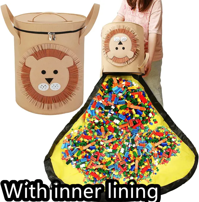 Felt Storage Bag Toy Play Mat 2 In 1 Pull Rope Khaki - Shop at LoveMi