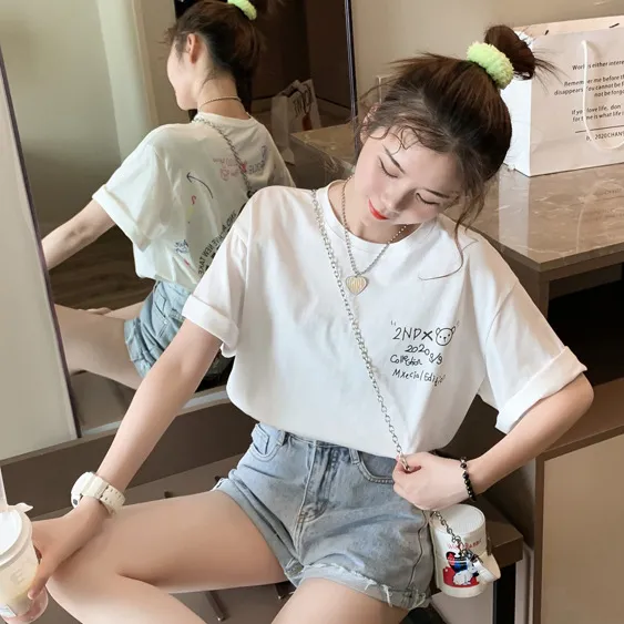 Style Summer Bright Sparkling Net Red Short Sleeved T Shirt Women White - Shop at LoveMi