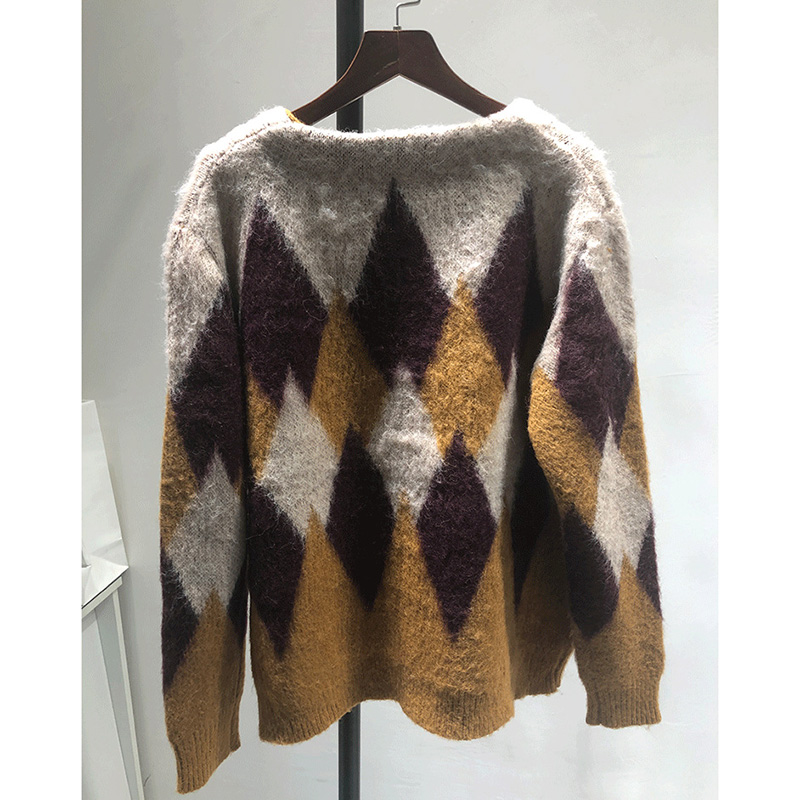 New Fashion All-match Rhombus Mohair Top Pullover