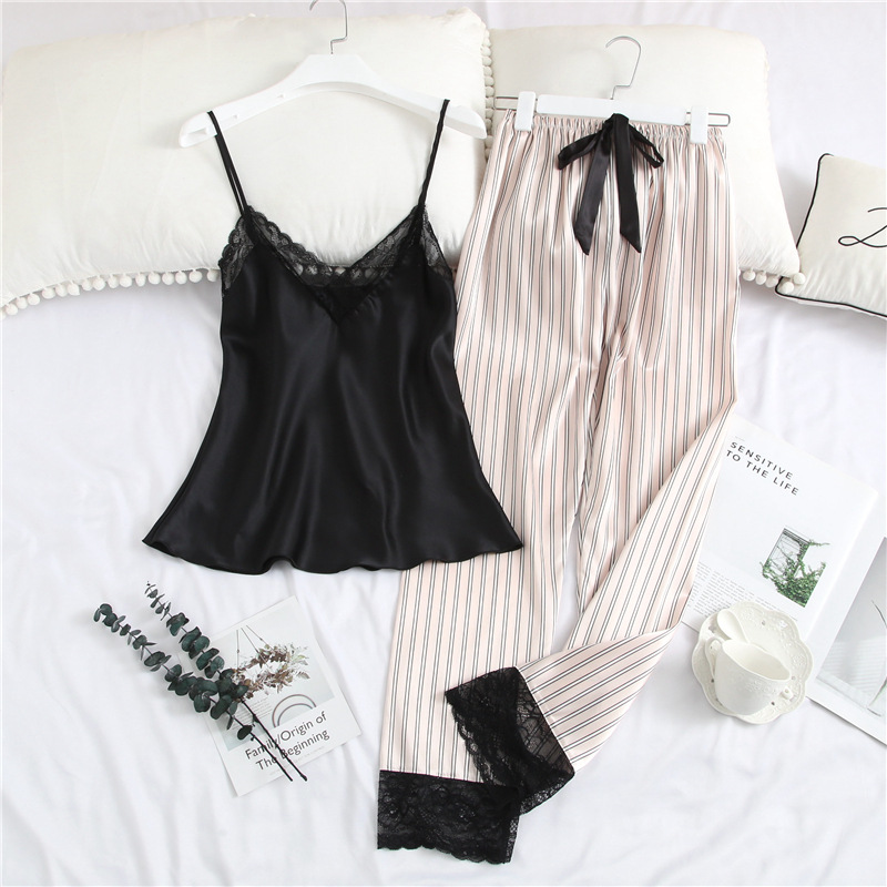 Title 5, Feminine V-neck suspenders trousers silk home s...