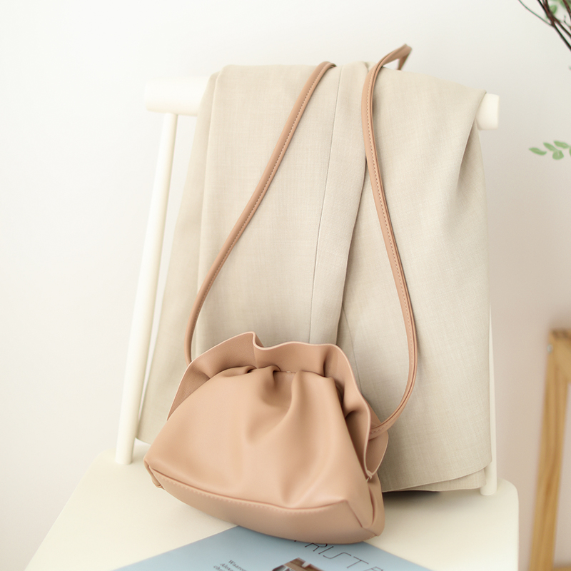 Korean Retro Soft Skin Dumpling Bag Female Fashion One shoulder Diagonal Small Bag Apricot - Shop at LoveMi