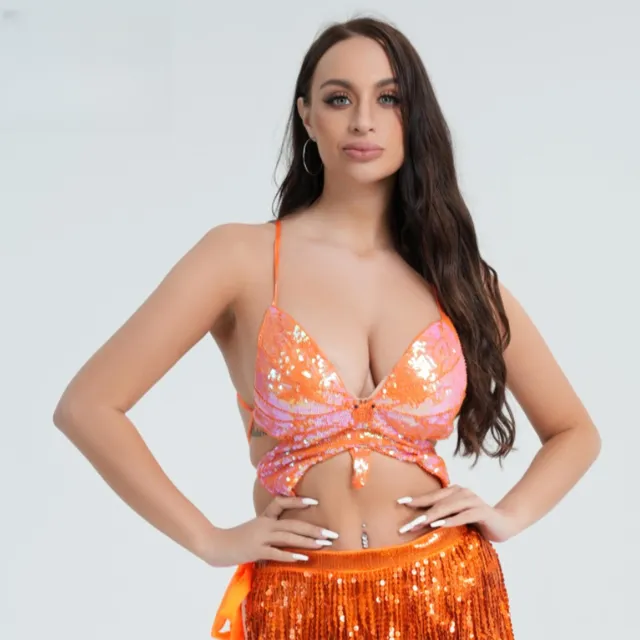 Sequined Top Butterfly Bra Orange - Shop at LoveMi